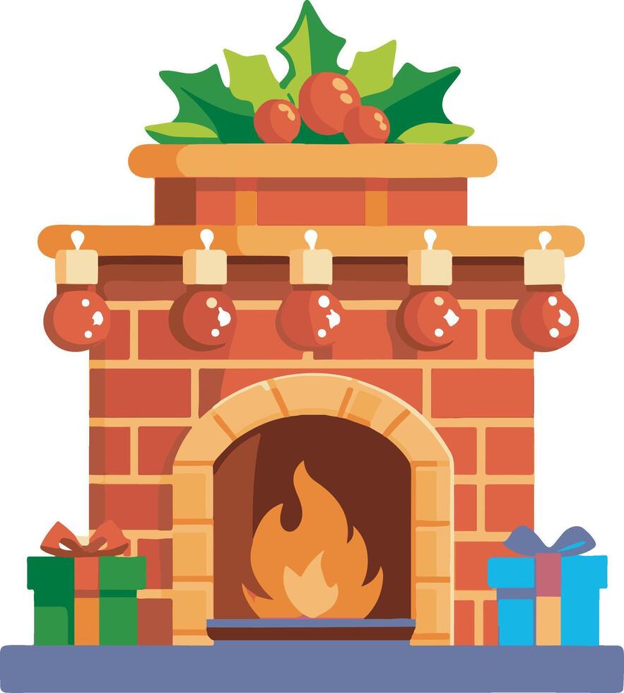 Christmas fireplace brick chimney vector