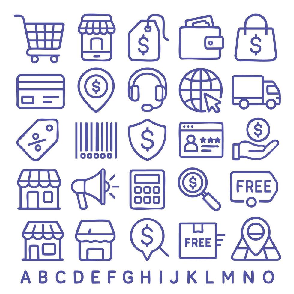 E commerce icons, shopping symbols, payment methods, delivery services, and customer support vector