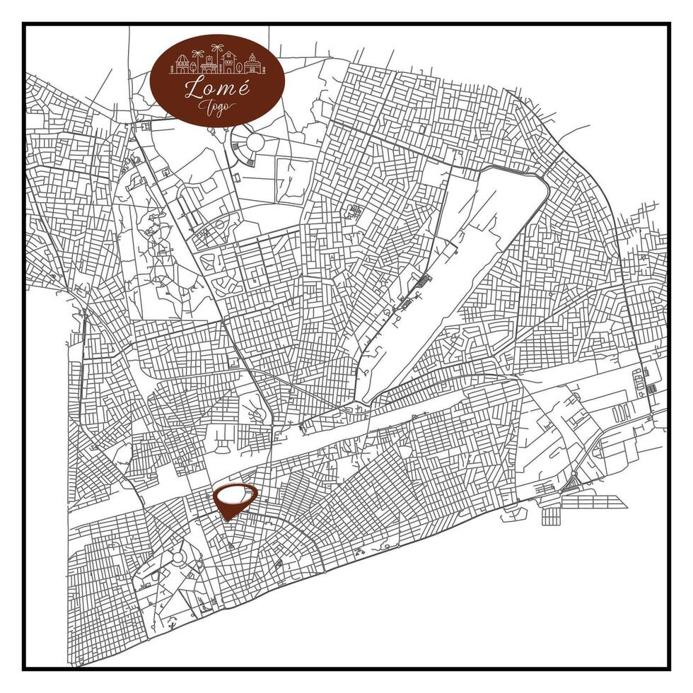 Lome capital city of Togo Urban Streets Roads Map with city center location pin,illustration element image vector