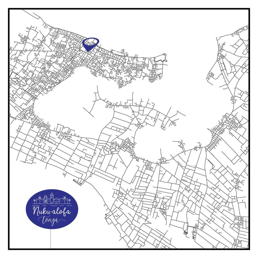 Nuku Alofa capital city of Tonga Urban Streets Roads Map with city center location pin,illustration element image vector