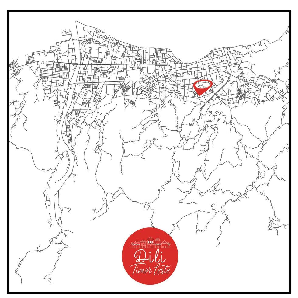 Dili capital city of Timor Leste Urban Streets Roads Map with city center location pin,illustration element image vector