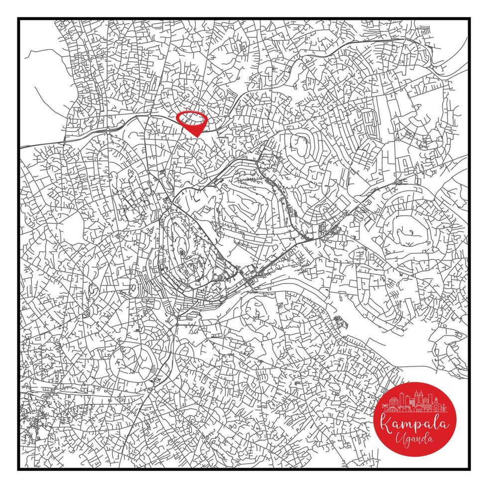 Kampala capital Uganda Urban Streets Roads Map with city center location pin,illustration element image vector