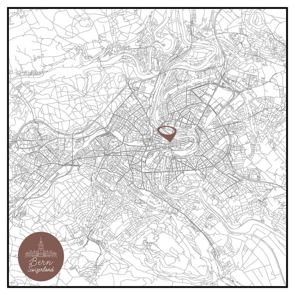 Bern capital city of Switzerland Urban Streets Roads Map with city center location pin,illustration element image vector