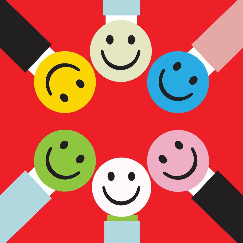 Emoji doodle Employee Satisfaction Concept Cartoon Character Icon red background vector