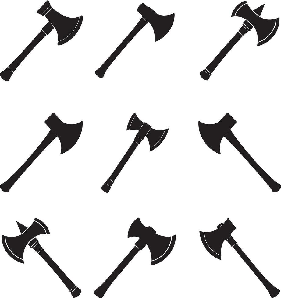 Silhouette axes, medieval battle axes vector