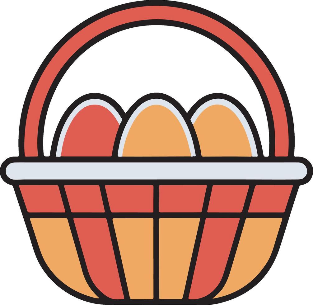 Easter basket, colorful eggs vector