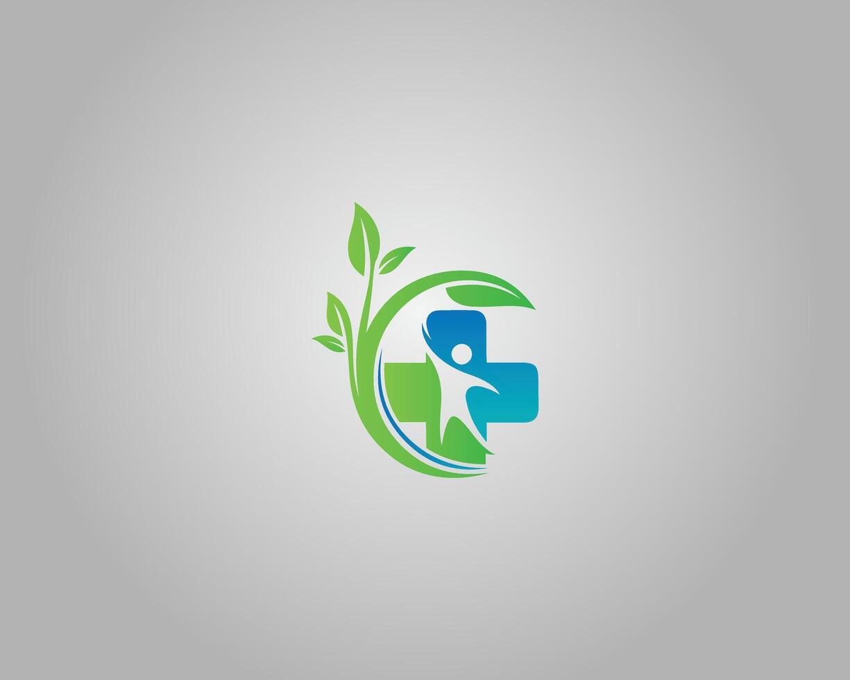 Medical Cross and Leaf Representing Health and Wellness Logo Design Modern Template. vector