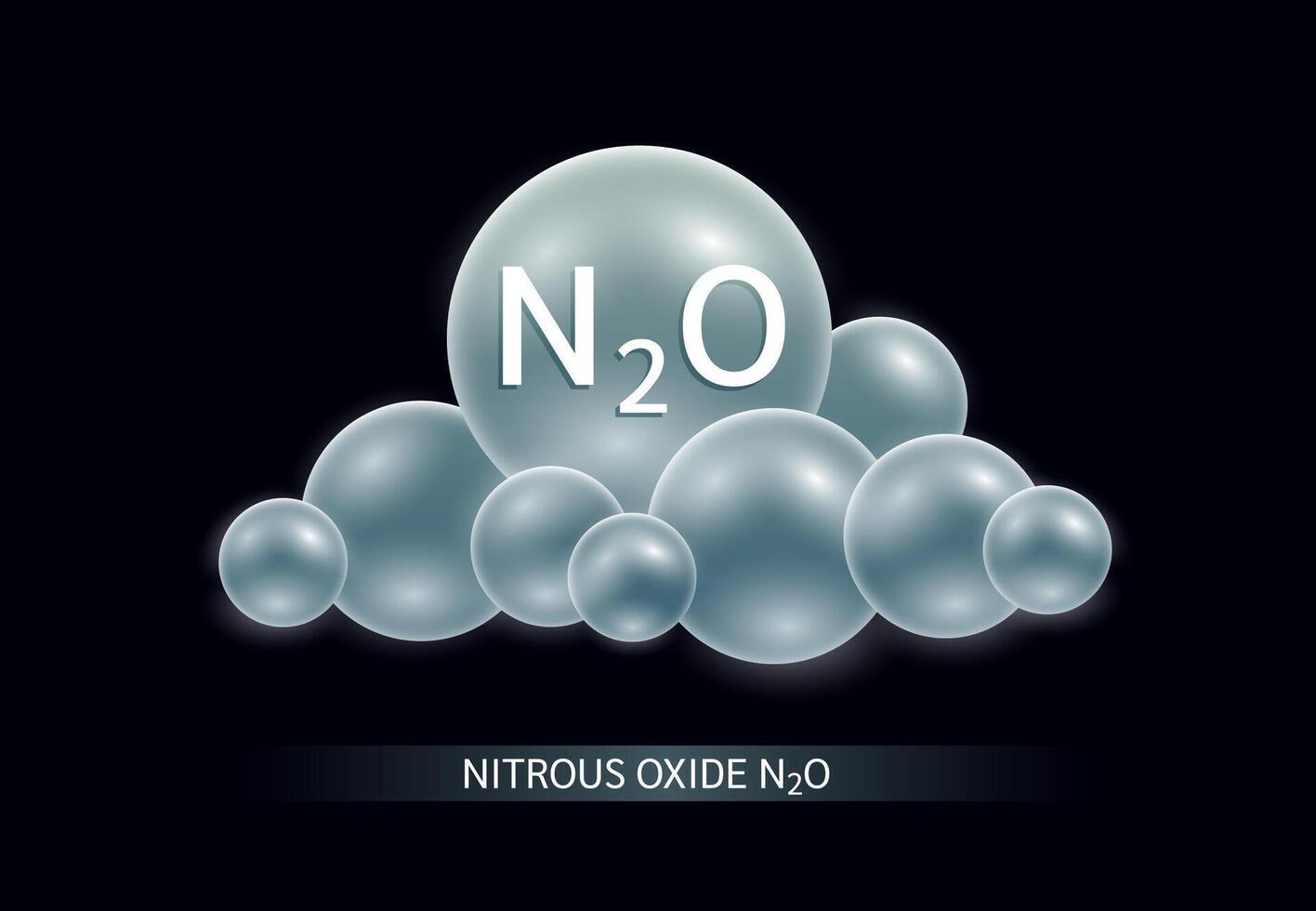 Nitrous Oxide N2O in cloud green on black background. Air pollution emissions with forest burning and industrial fuel production causes of greenhouse gases. Scientific ecology biochemistry. vector