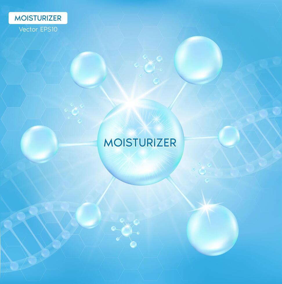 Atom moisturizer. Getting skin younger with help of collagen hyaluronic acid. skin solutions for cosmetic advertising. vector