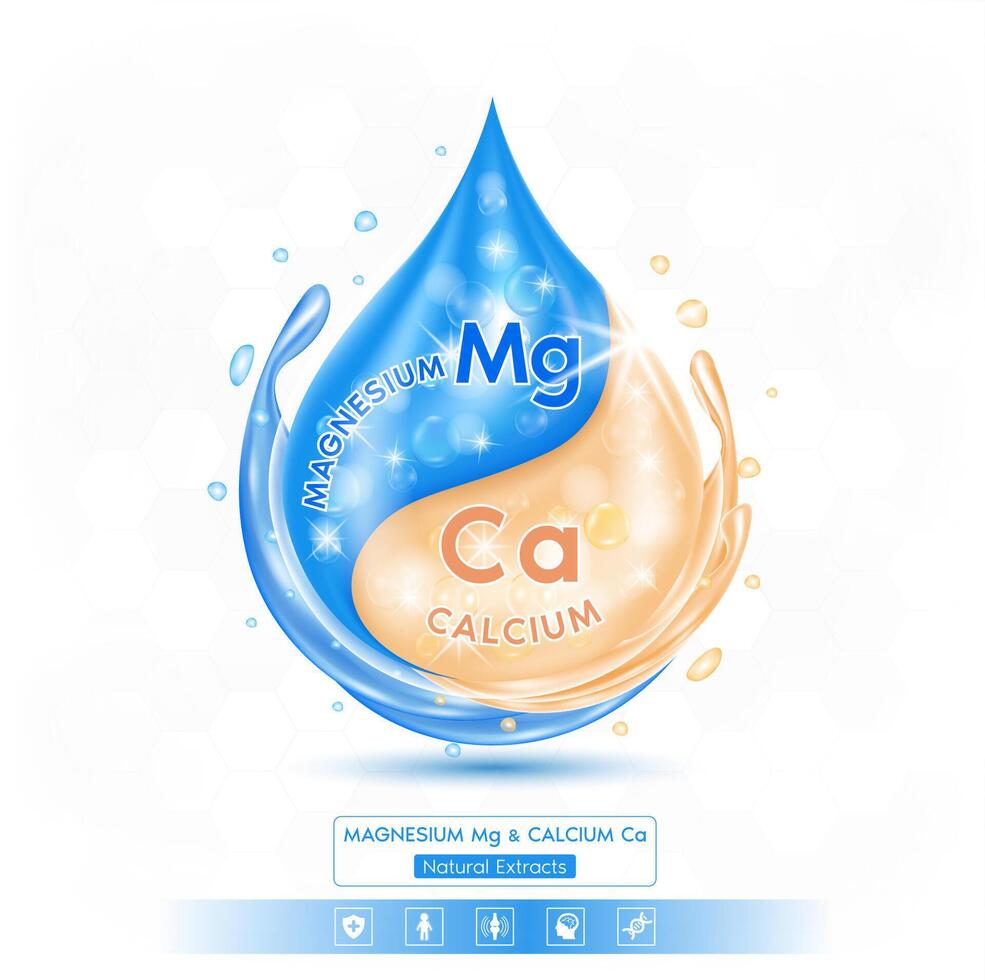 Calcium Ca and Magnesium Mg solution isolated on white background. Vitamins complex minerals supplements should take in pairs. vector