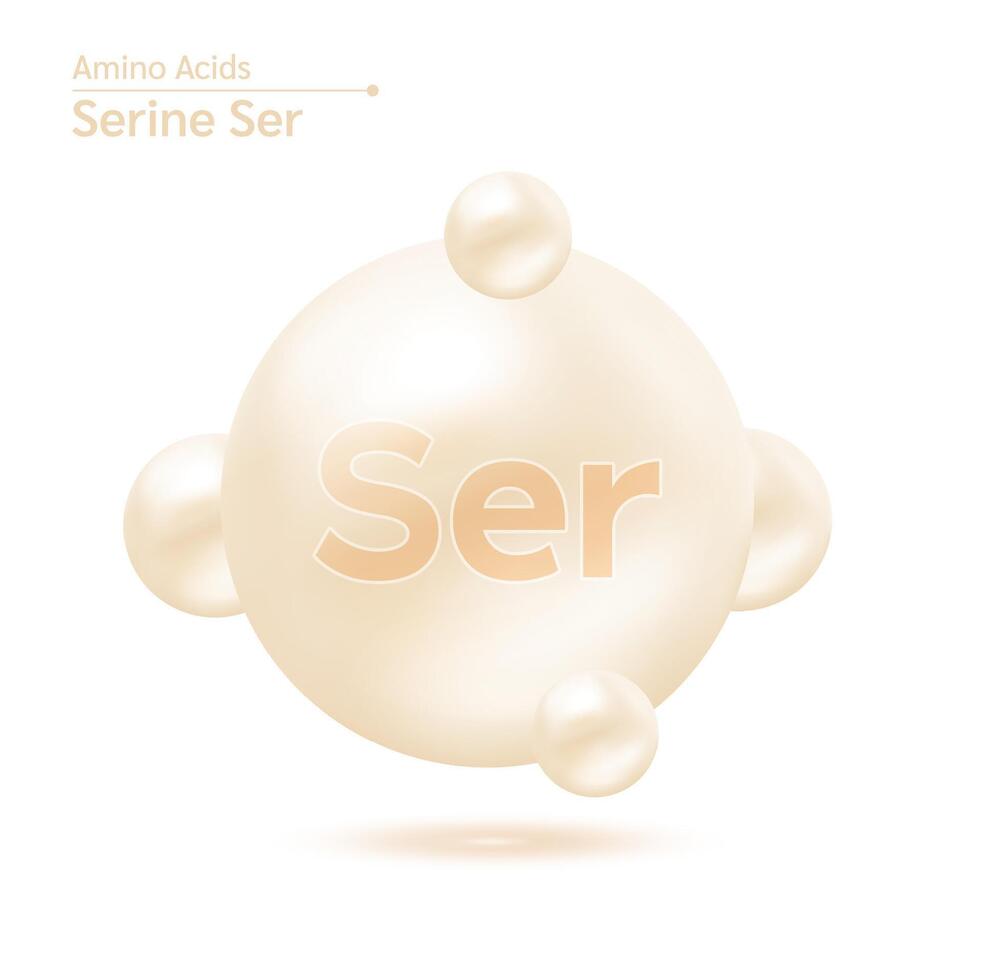 Serine Ser amino acid capsule vitamins complex minerals. 3D Model of molecule isolated on white background. For food supplement ad package design. Science medical concept. vector