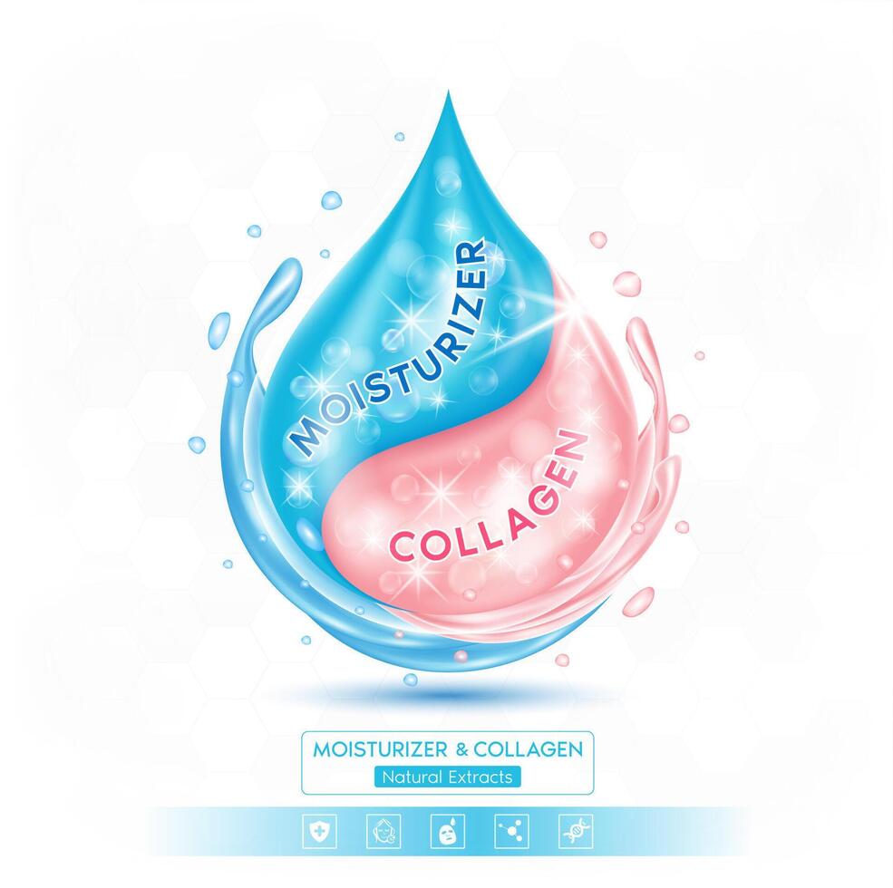 Moisturizing and pink collagen solution isolated on white background. Vitamins complex minerals supplements should take in pairs. Helps keep skin and youthful. vector