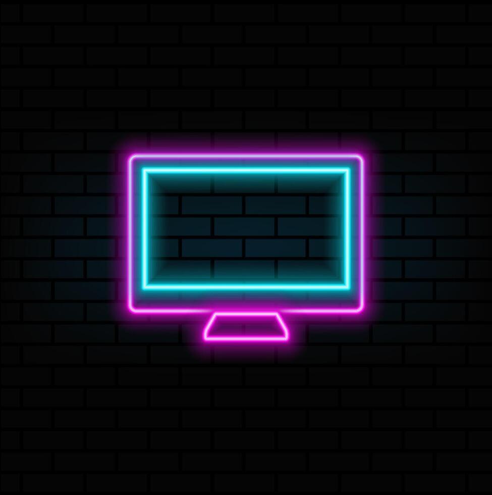 neon style.Computer monitor screen hardware technology, illustration graphic design. neon style. image of desktop computer with flat screen. vector