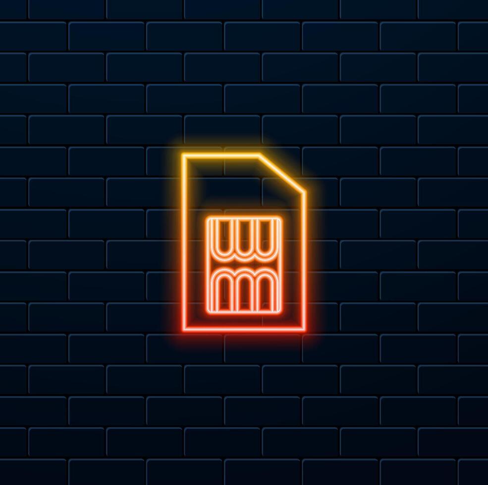 Sim card with cell phone line icon. neon style.mobile slot emv chip symbol. mobile slot emv sign and symbol illustration design. vector
