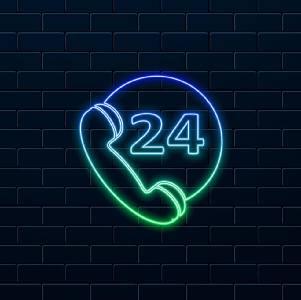 24-hour support line. neon style.emergency medical support icon.health care center. emergency medical support icon. vector