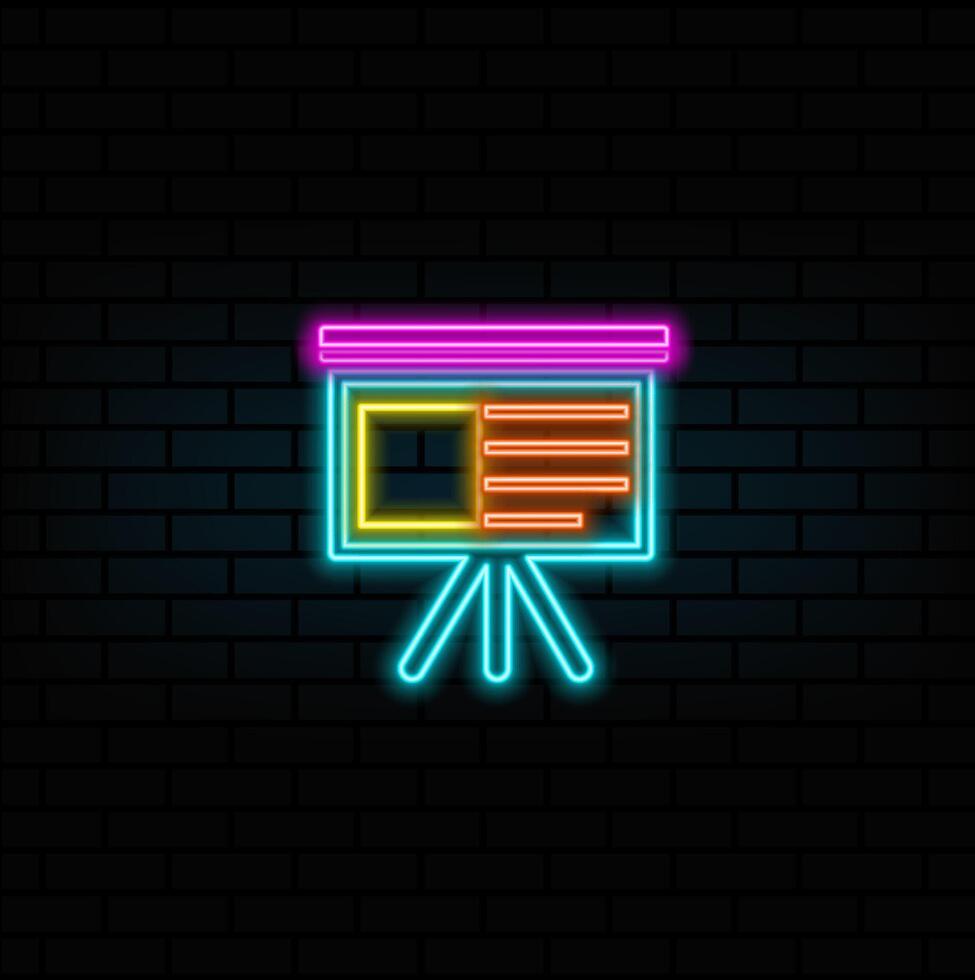 icon presentation with board for business and finance analysis and report. neon style. symbol in a flat color glyph pictogram illustration vector
