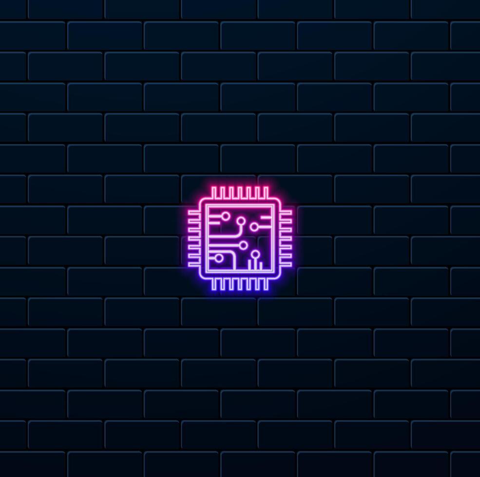 Chip, circuit board and CPU flat icon, graphics. neon style.white chip. Hardware and processor, technology symbol. neon style. Processor logo icon vector