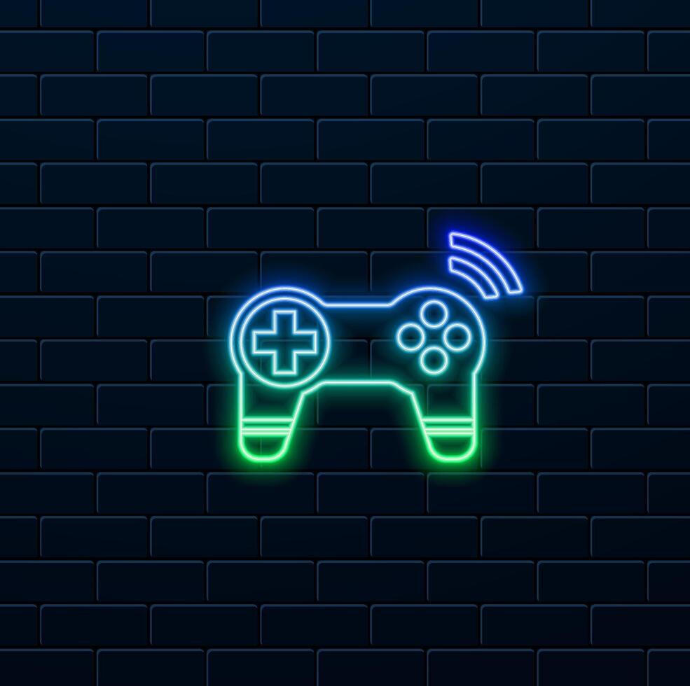 game controller icon for playing games. neon style. vector