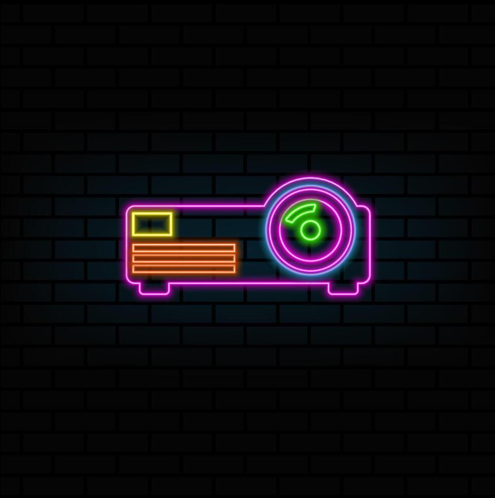 cinema projector equipment icon. neon style. digital film media device projector icon vector