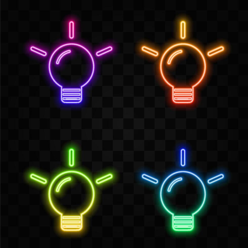 Lamp with rays shine. Symbol of energy and idea. neon style. light bulb icon logo illustration. idea sign, solution, thinking concept. lighting electric bulb symbol template for graphic vector
