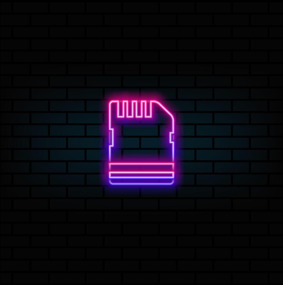 neon style.Micro SD card icon. Memory chip illustration. Storage adapter business concept. vector