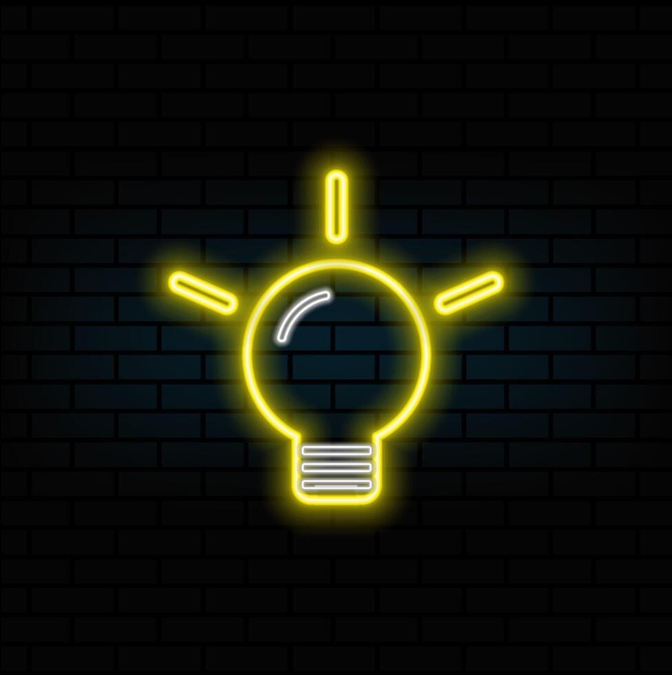 neon style. Lamp with rays shine. Symbol of energy and idea. neon style. light bulb icon logo illustration. idea sign, solution, thinking concept. lighting electric bulb symbol template vector