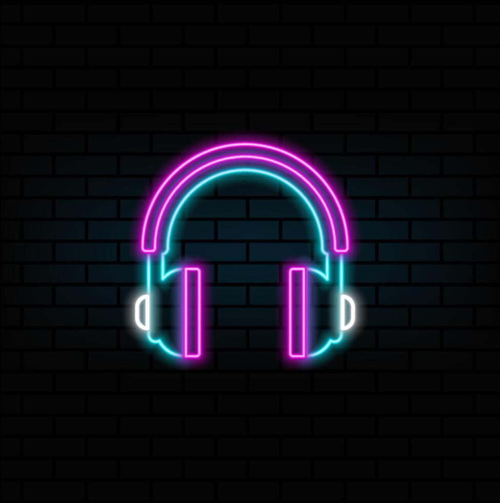 neon style.Soft headphones icon. headphones icon. Blue headphones icon isolated vector