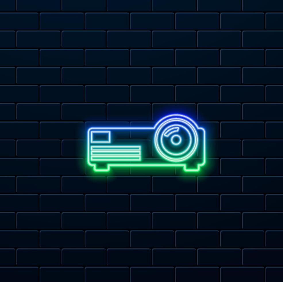 cinema projector equipment. neon style. digital film media device projector icon vector