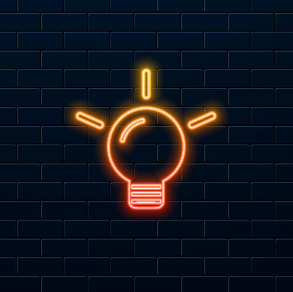 Light bulb icon with rays shine. Symbol of energy and idea. neon style. lamp icon logo illustration. vector