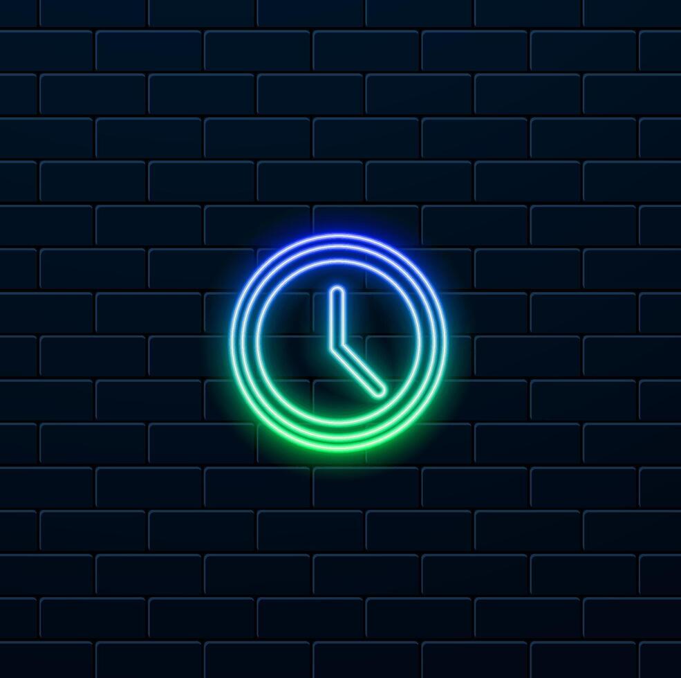 clock icon. Simple flat design sign illustration. neon style. vector