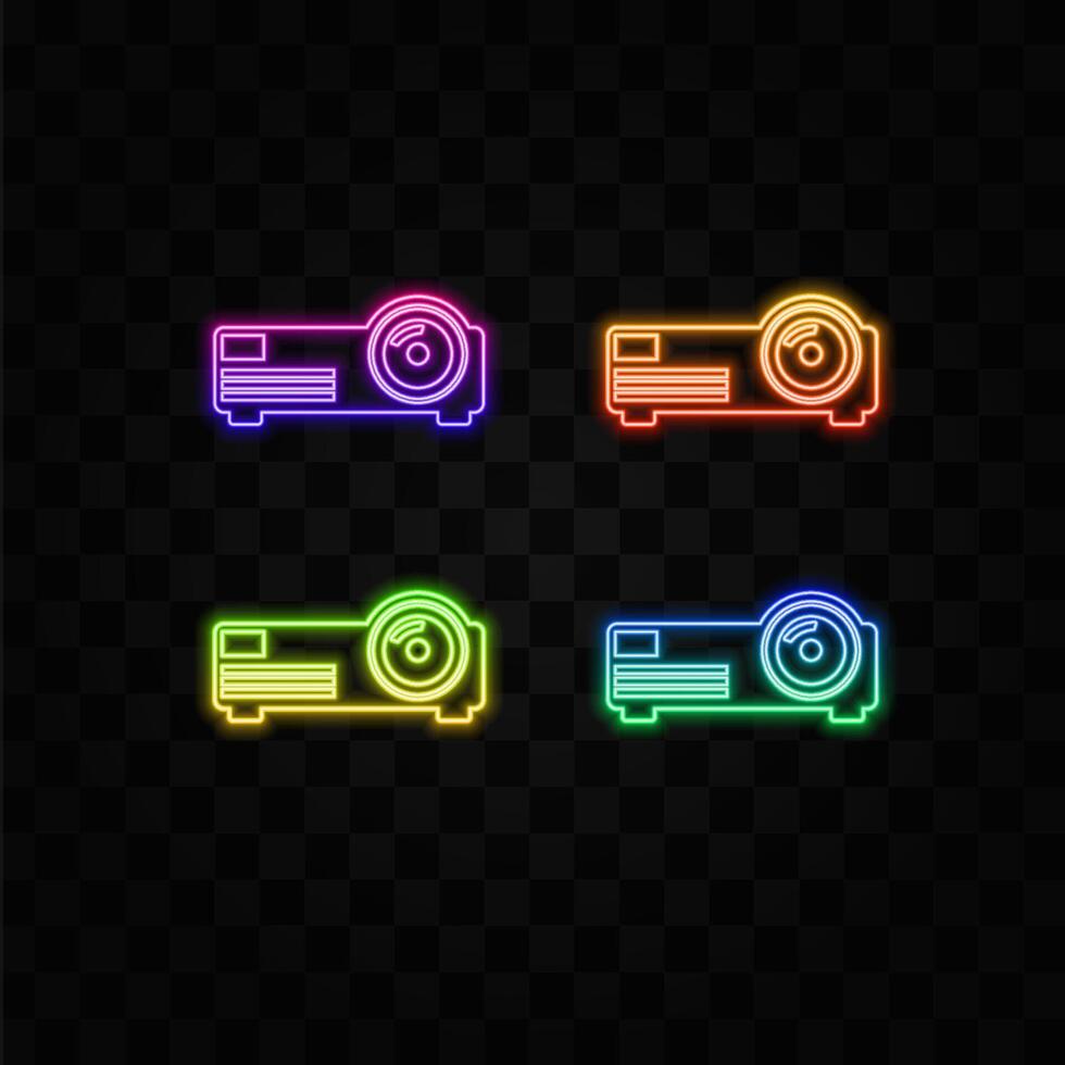 projector sign icon in flat style. neon style. Cinema presentation device illustration on isolated white background. conference business concept vector