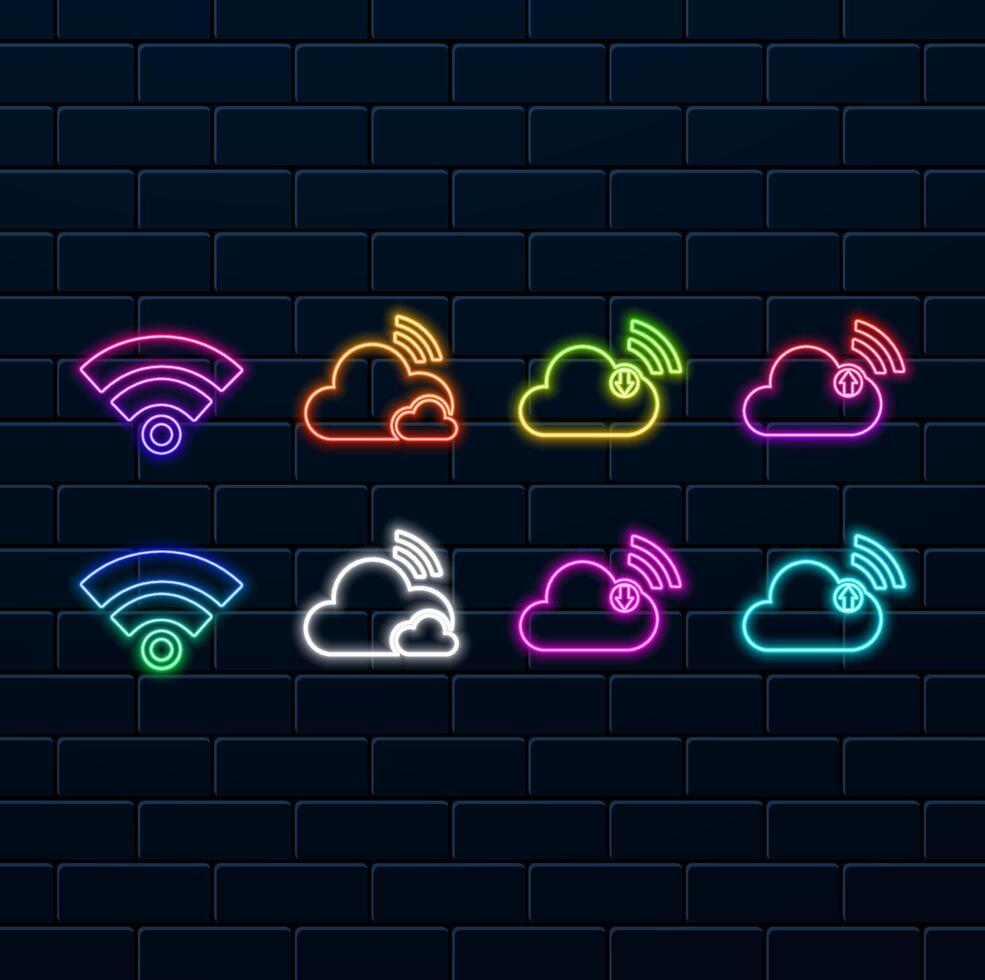 Cloud Technology. neon style. cloud service and network icons. Cloud wifi solid icon. Connection illustration isolated on white. Computing design. vector