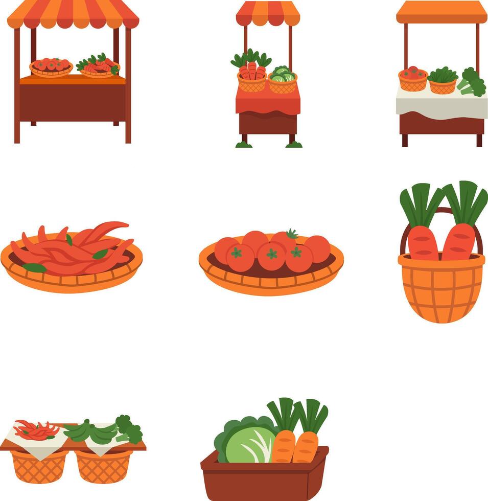 Vibrant Farmer's Market Stalls Fresh Produce and Vegetables vector