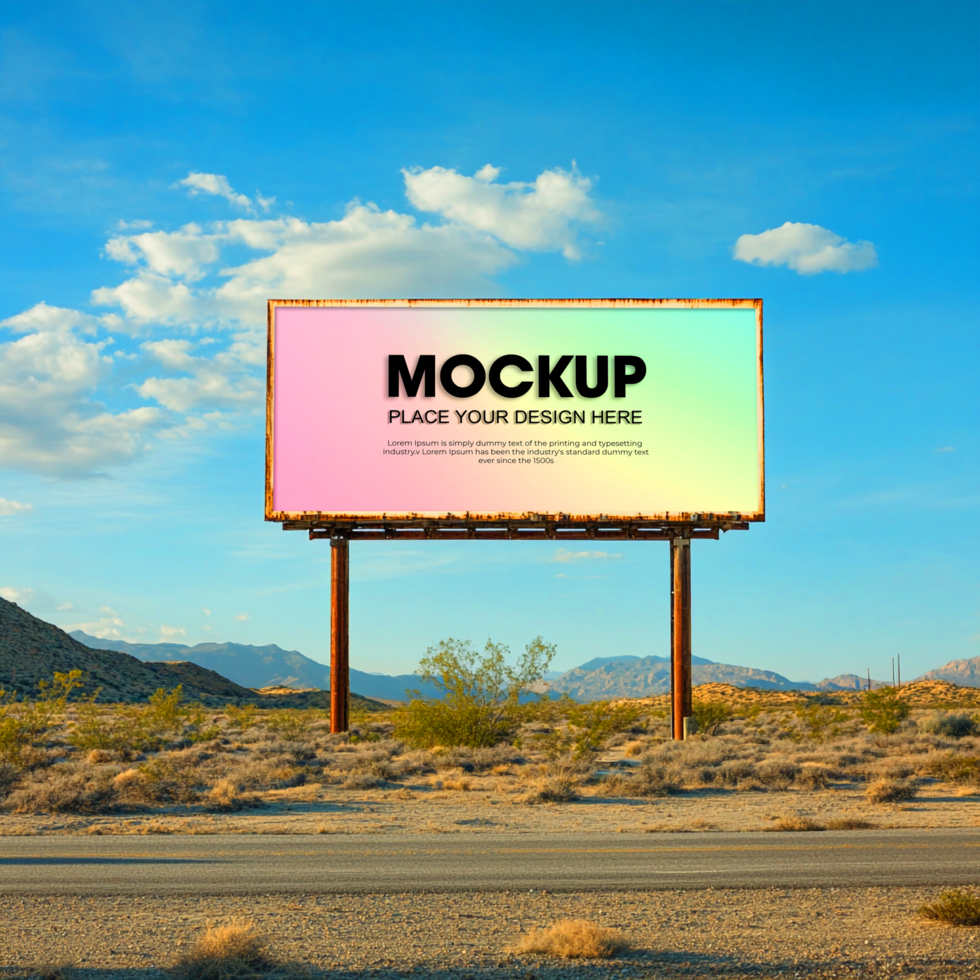 Outdoor Billboard Advertising Mockup in a Desert Setting psd