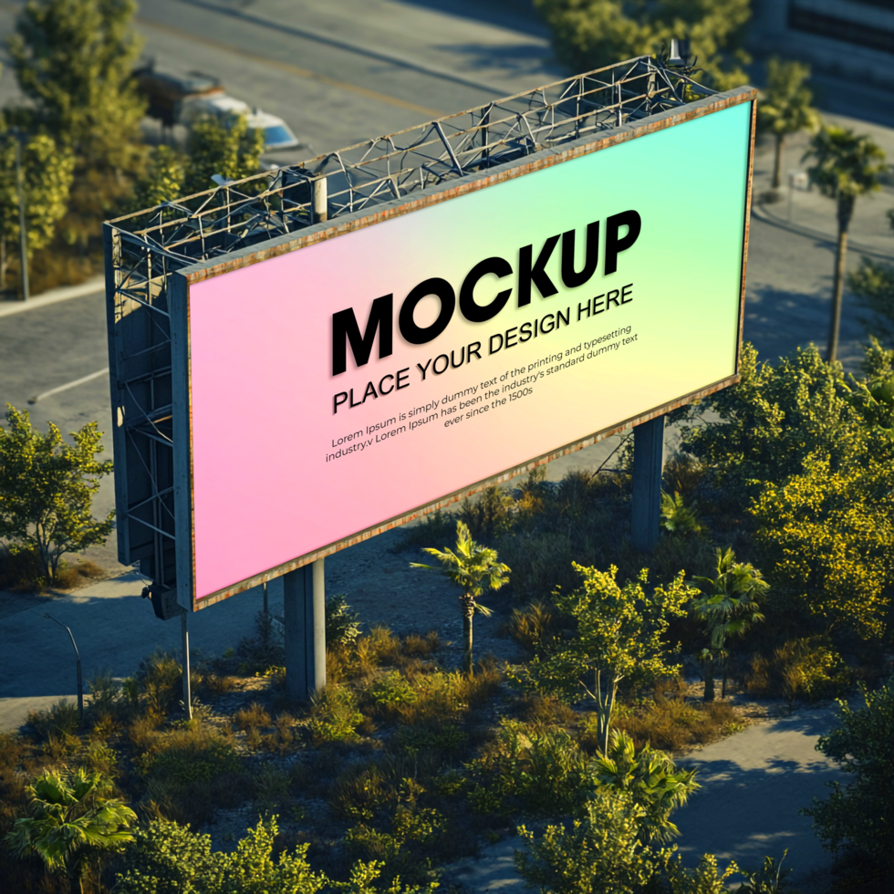 Outdoor Advertising Mockup with Cityscape View psd