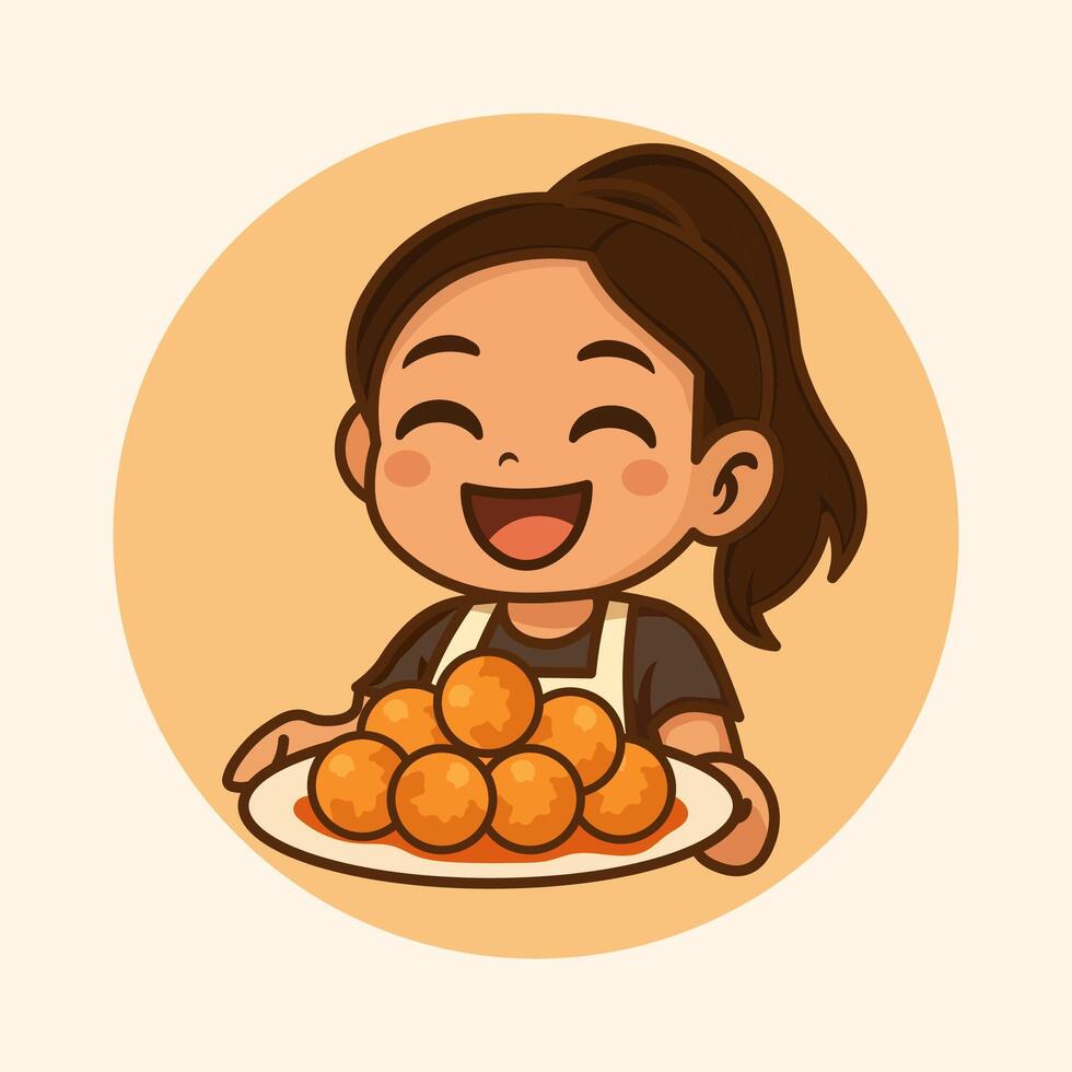 Cute chef with delicious food. vector