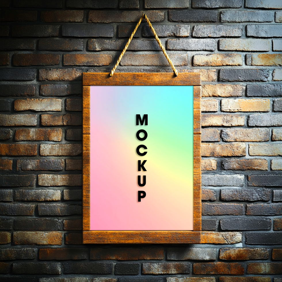 Old-Fashioned Wooden Frame Mockup Mounted on a Brick Background psd