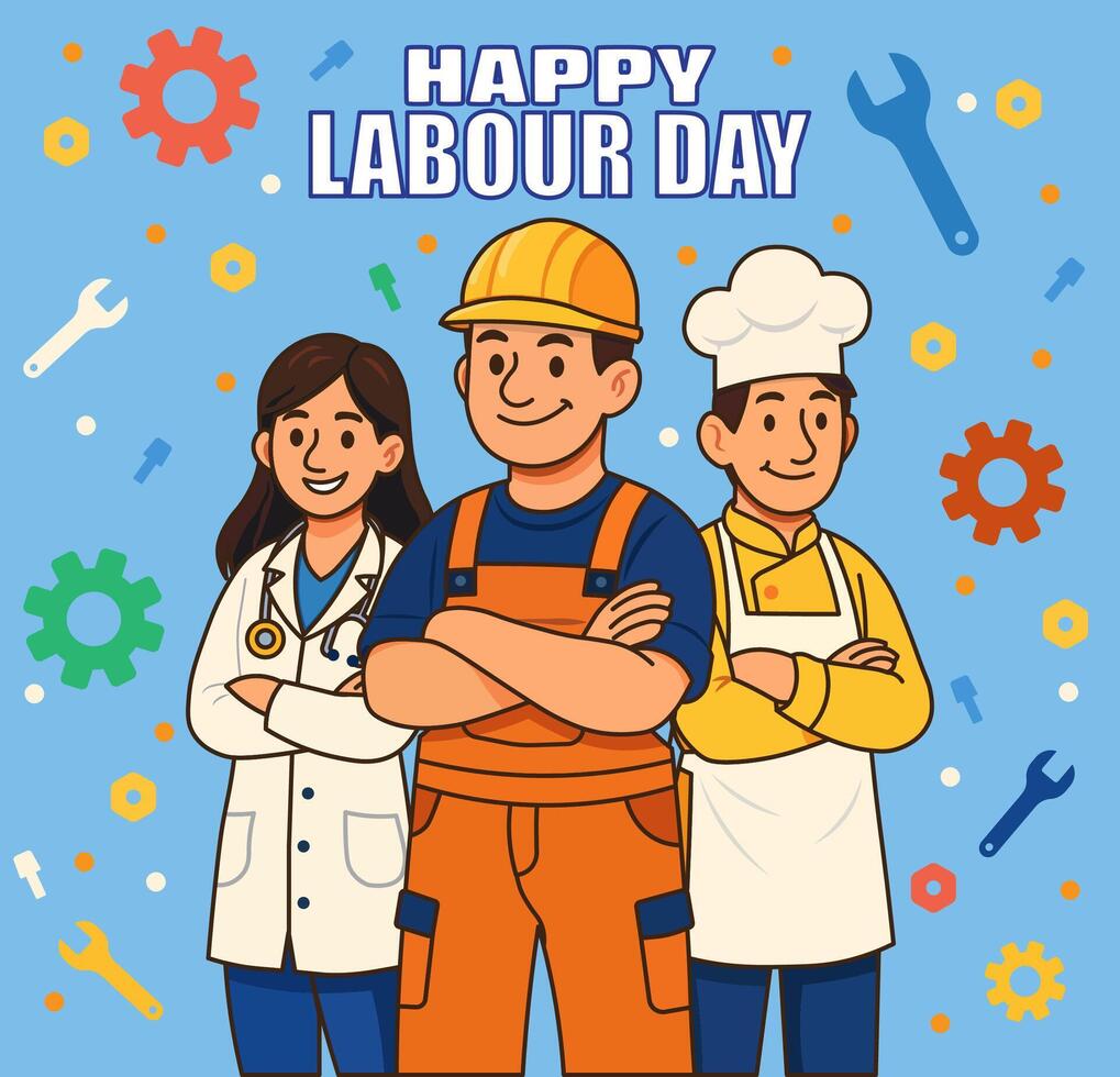 Happy labour day cartoon character. vector
