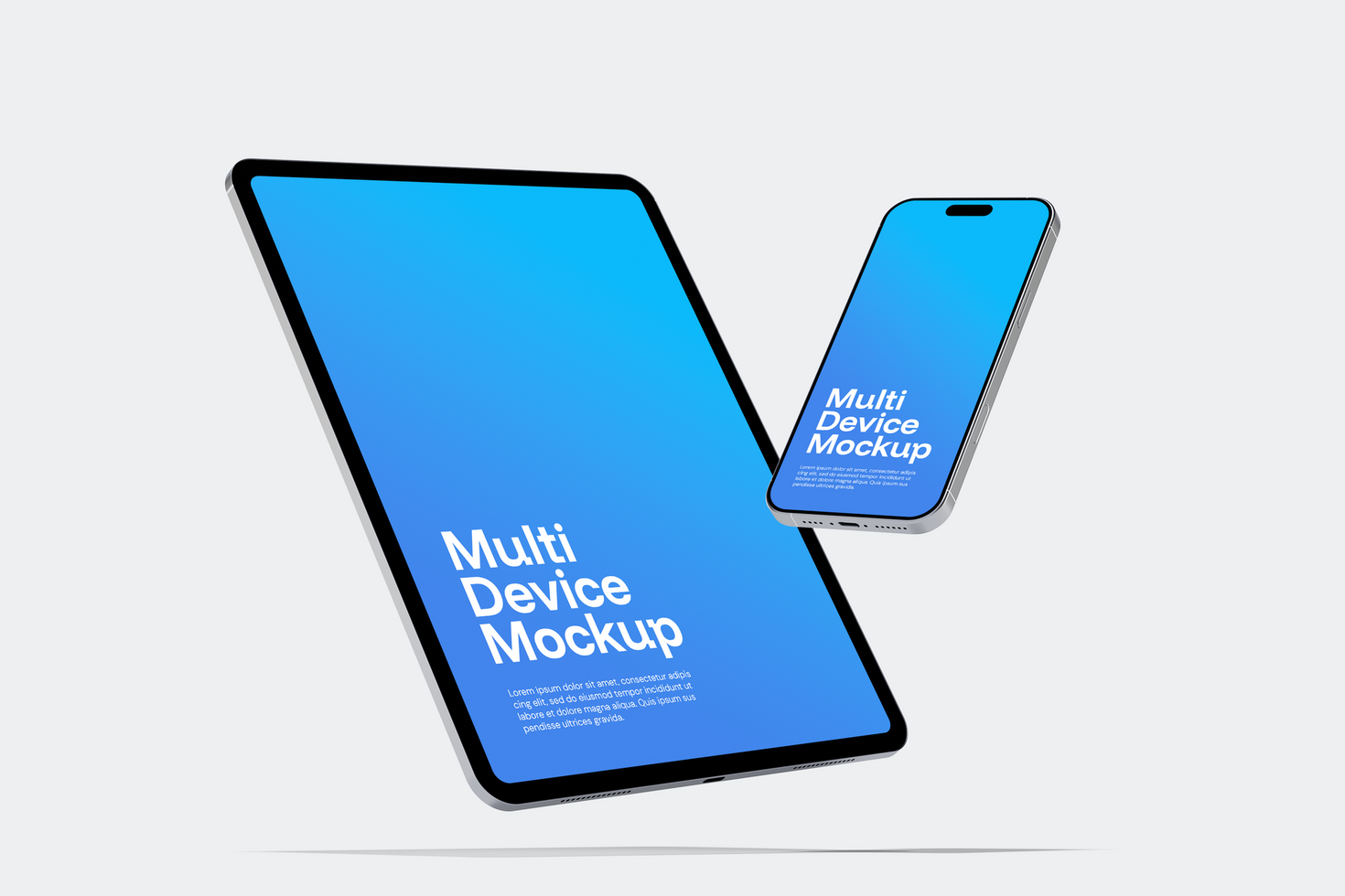 Levitating Phone and Tablet Screen Mockup psd