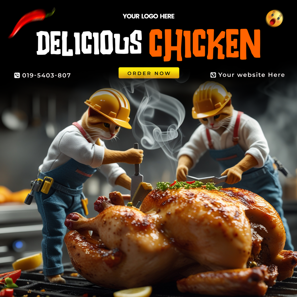 Fast Food Delicious Chicken Promotional Social Media Post Template. Square Layout And Editable psd