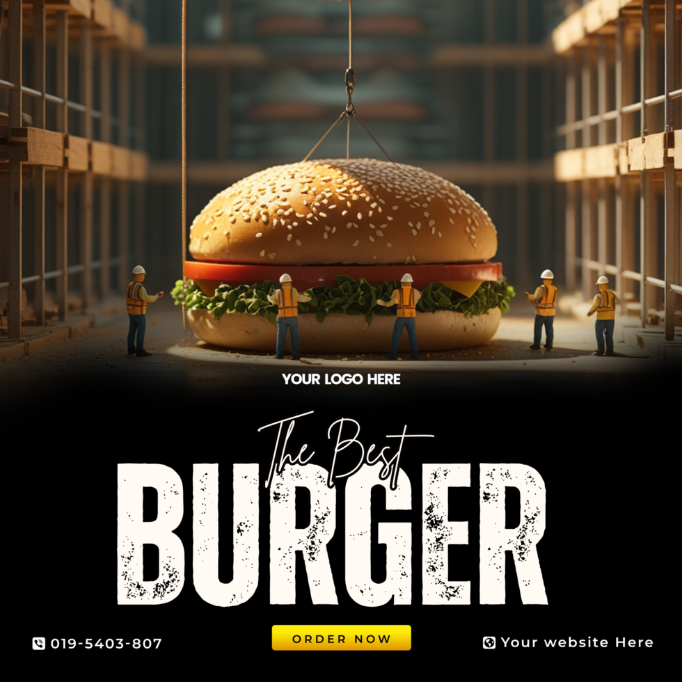 Fast Food Best Burger Promotional Social Media Post Template. Square Layout And Editable psd