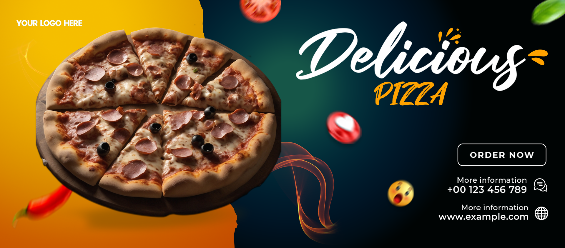 Fast Food Pizza Promotional Social Media Banner Cover Editable Template Design psd