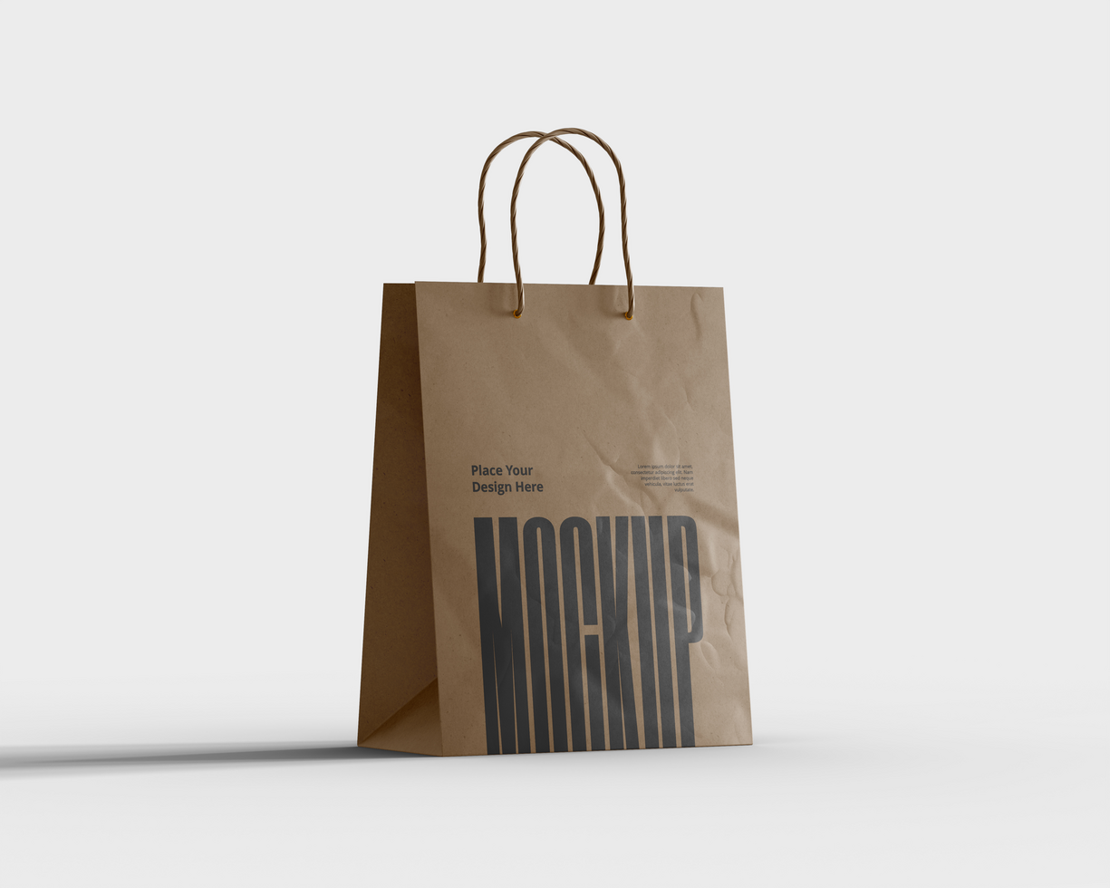 Minimal Kraft Shopping Bag Mockup with Handle psd