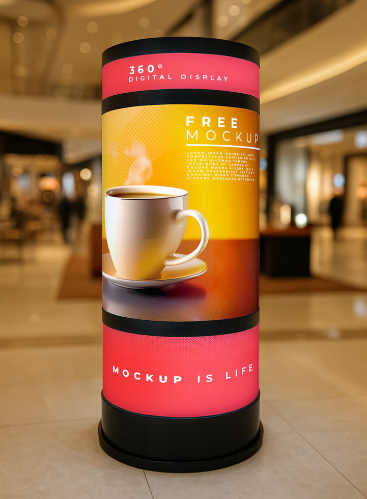 mockup of LED Display Column in shopping mall psd