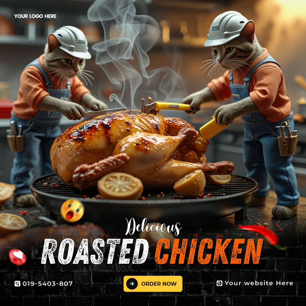 Fast Food Promotional Roasted Chicken Social Media Post Template. Square Layout And Editable psd