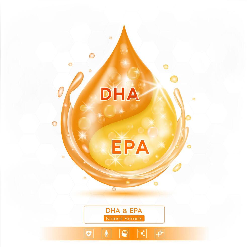 Omega 3 EPA and DHA solution isolated on white background. Vitamins complex minerals supplements should take in pairs. vector