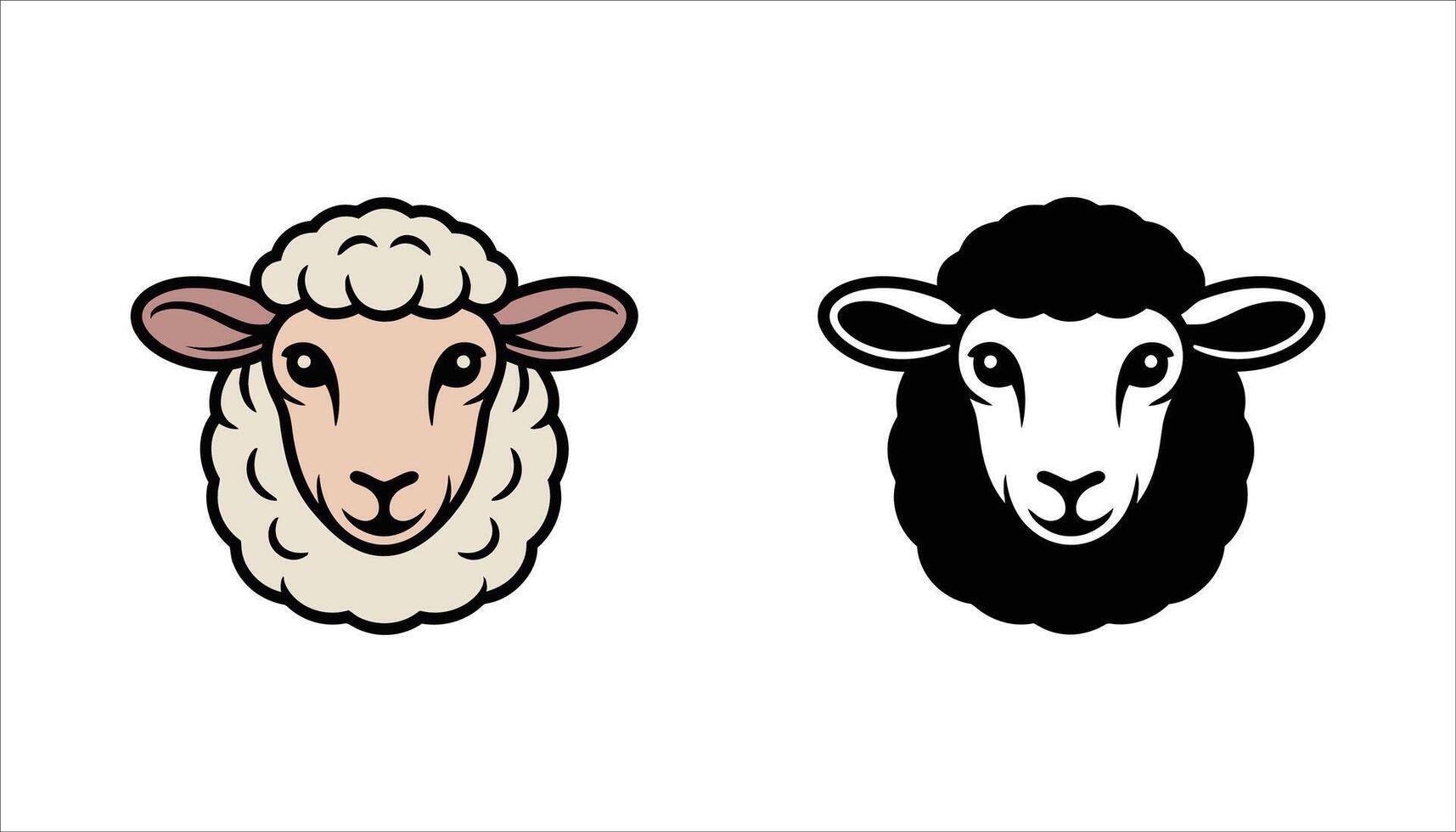 Cute Sheep Character Icon in Black and White vector