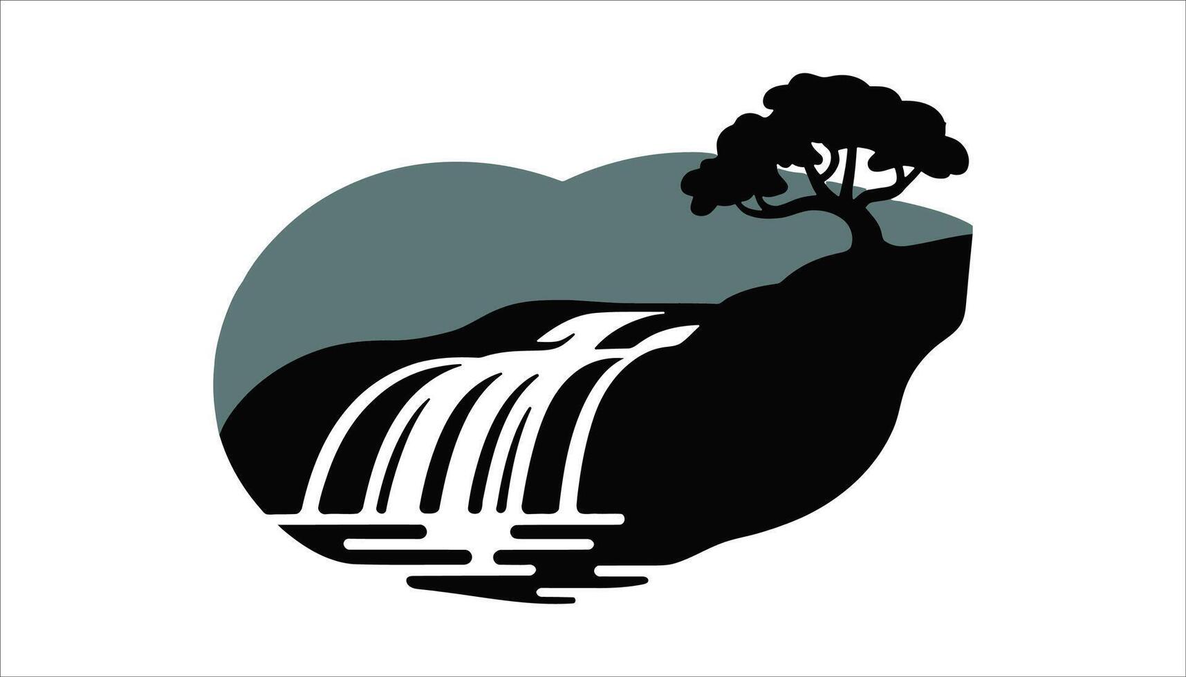 Nature Scenery with Waterfall and Tree Design vector