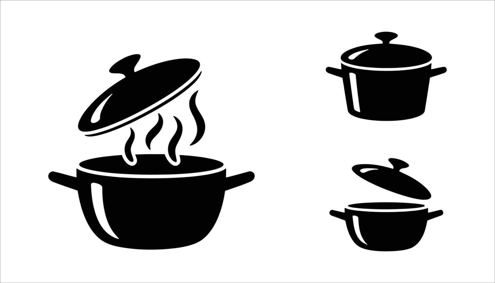 Black and White Cooking Pot with Lid and Steam Design vector