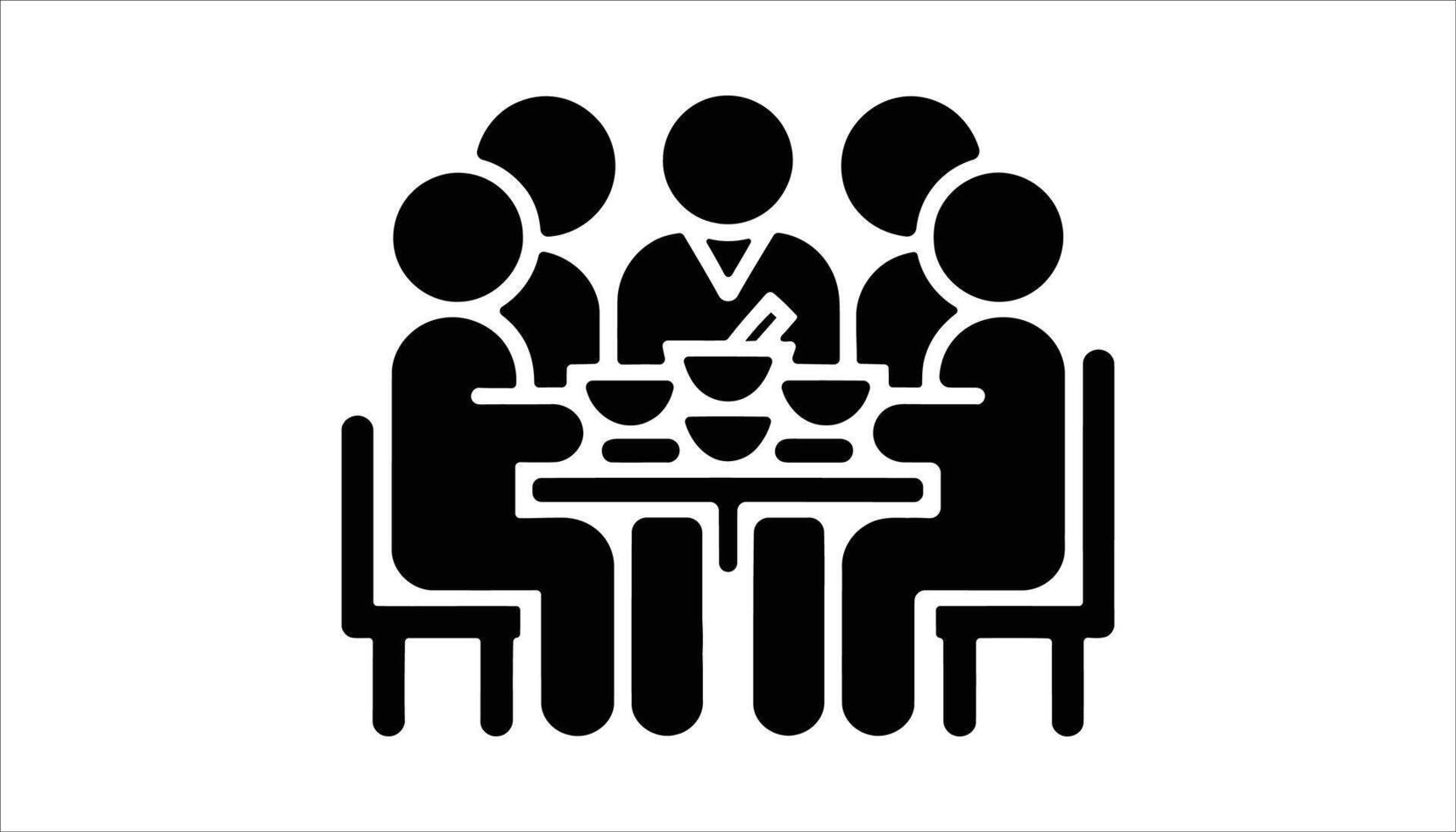 Family Dinner Icon. Group Eating Together Silhouette Design vector